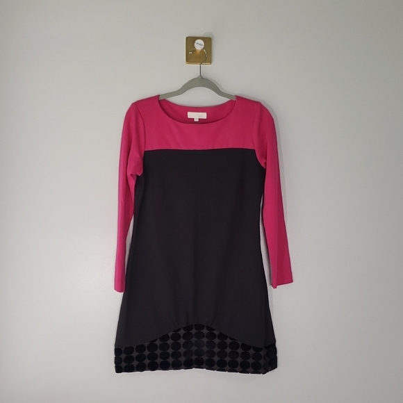 Britt Ryan Mini Dress 10 Black Pink Long Sleeve Color Block Preppy Cocktail - Picture 1 of 13